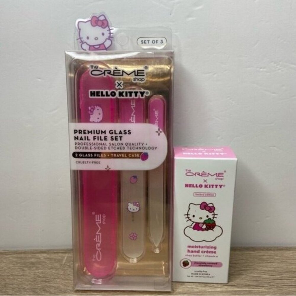 Hello Kitty x The Crème Shop Premium Glass Nail File Set & Hand Cream Lotion NEW